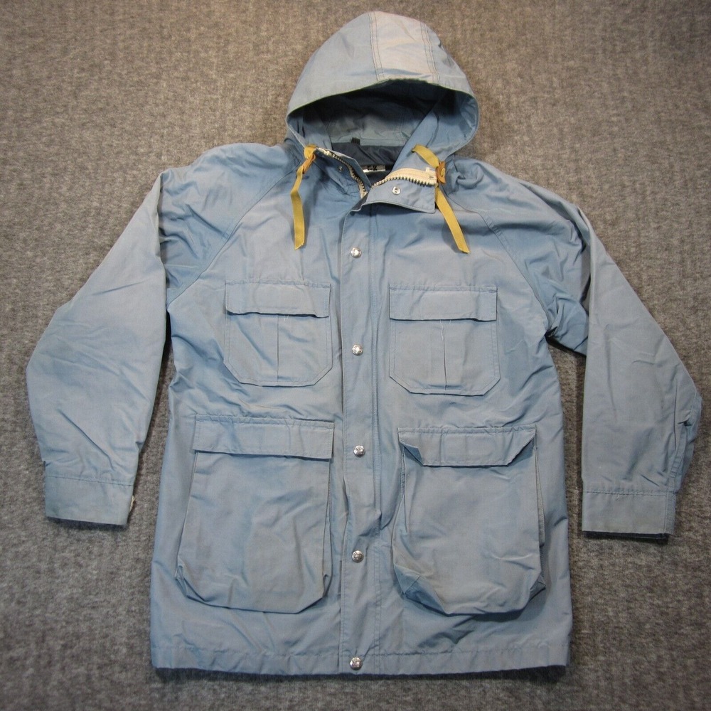 Vtg Woolrich Chore Coat Men S Blue Full Zip Hooded Outdoor Utility Jacket 60s 70